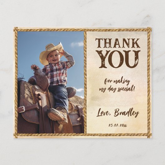 Cowboy verjaardag eerste rodeo foto bedankt! (Voorkant)