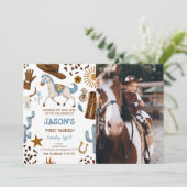 Cowboy Verjaardag Foto uitnodiging (Staand voorkant)
