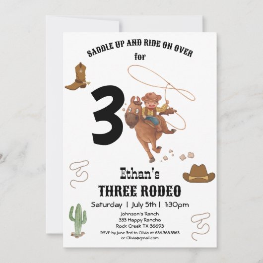 CowBoy Verjaardag Rodeo Party Kaart (Voorkant)