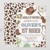 Cowboy Verjaardag Uitnodiging, 1e Rodeo Uitnodigin Kaart (Voorkant / Achterkant)