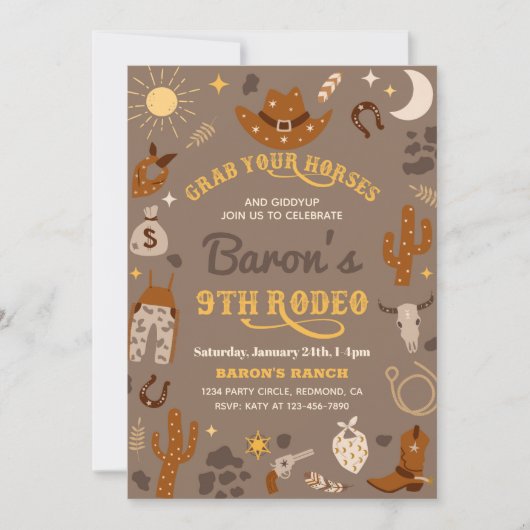 Cowboy Verjaardag Uitnodiging | 9e Rodeo uitnodigi (Voorkant)