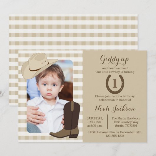 Cowboy Verjaardag Wild West Party Fotouitnodiging Kaart (Voorkant / Achterkant)
