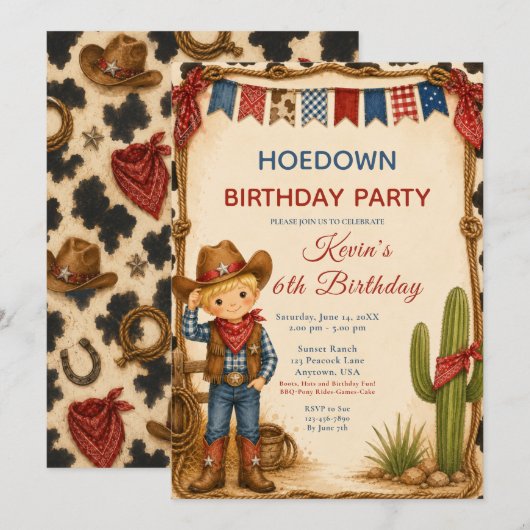 Cowboy Verjaardags Hoedown Feest Kaart (Voorkant / Achterkant)