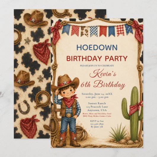 Cowboy Verjaardags Hoedown Feest Kaart (Voorkant / Achterkant)