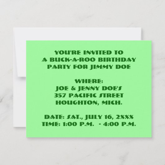 COWBOY VERJAARDAGSFEEST UITNODIGING ~ GEMAKKELIJK (Achterkant)