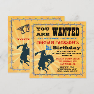 Cowboy-verjaardagsfeest uitnodiging met bokkende b
