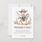 Cowboy verjaardagsfeestje bedankje bedankkaart (Voorkant)