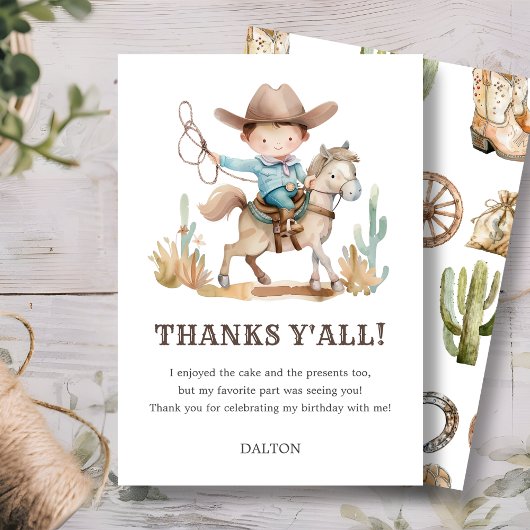 Cowboy verjaardagsfeestje bedankje bedankkaart