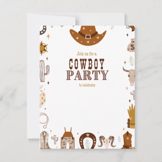 Cowboy verjaardagsfeestje uitnodiging kinder (Voorkant)