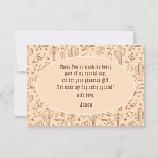 Cowboy-verjaardagsfeestje voor kinderen in het Wil Bedankkaart (Voorkant)