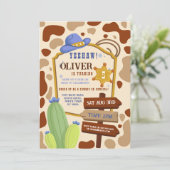 Cowboy Verjaardagsfeestje Western Blue Boys Kaart (Staand voorkant)