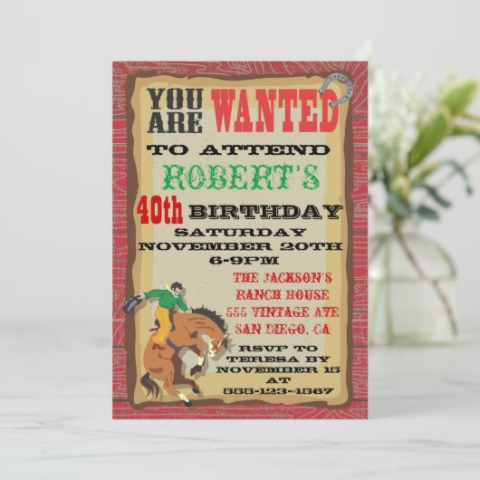 Cowboy-verjaardagsfeestposter met stier kaart (Staand voorkant)