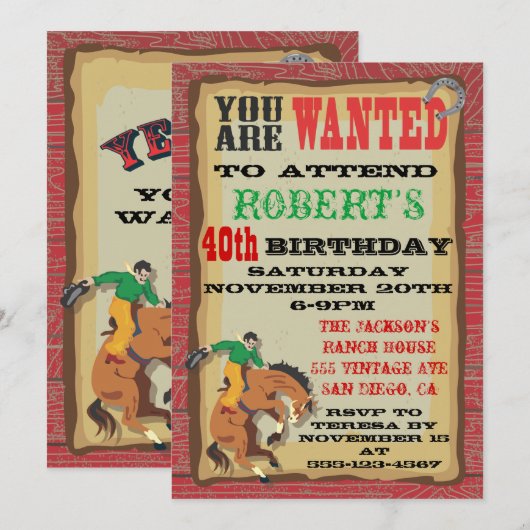 Cowboy-verjaardagsfeestposter met stier kaart (Voorkant / Achterkant)