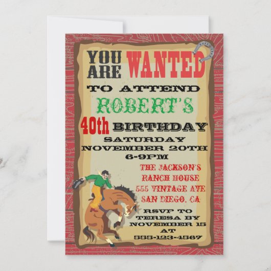 Cowboy-verjaardagsfeestposter voor Bucking Bronco Kaart (Voorkant)