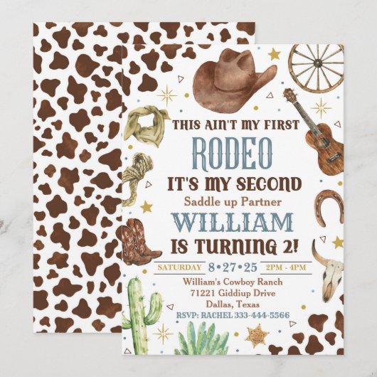 Cowboy verjaardagsuitnodiging, 2e Rodeo uitnodigin Kaart (Voorkant / Achterkant)