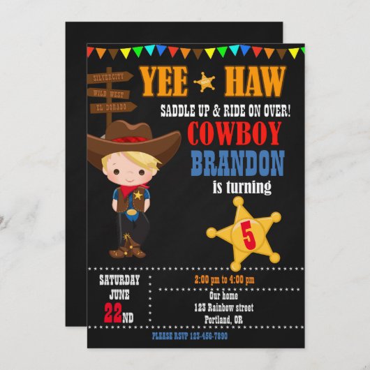 Cowboy verjaardagsuitnodiging Land Westerne Ranch Kaart (Voorkant / Achterkant)