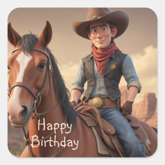 Cowboy Vierkante Sticker (Voorkant)