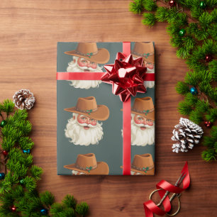 Cowboy Vintage Kerstman Grappige Retro Western Cadeaupapier