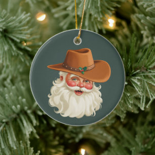 Cowboy Vintage Kerstman Grappige Retro Western Keramisch Ornament