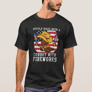 Cowboy Vuurwerk 4 juli Amerikaanse vlag USA Pat T-shirt
