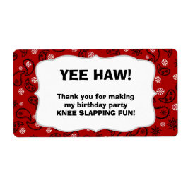 Cowboy Water Bottle Favor- pas het aan! -Rood Etiket