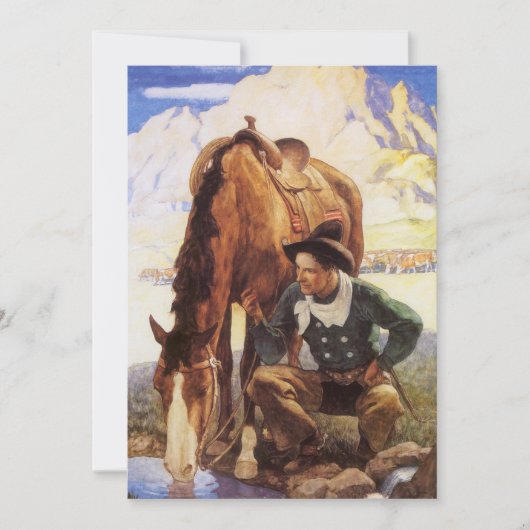 Cowboy Watering His Horse van NC Wyeth, kunst (Voorkant)