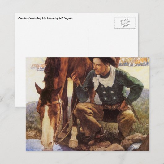 Cowboy Watering His Horse van NC Wyeth,  kunst Briefkaart (Voorkant / Achterkant)