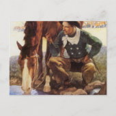 Cowboy Watering His Horse van NC Wyeth,  kunst Briefkaart (Voorkant)
