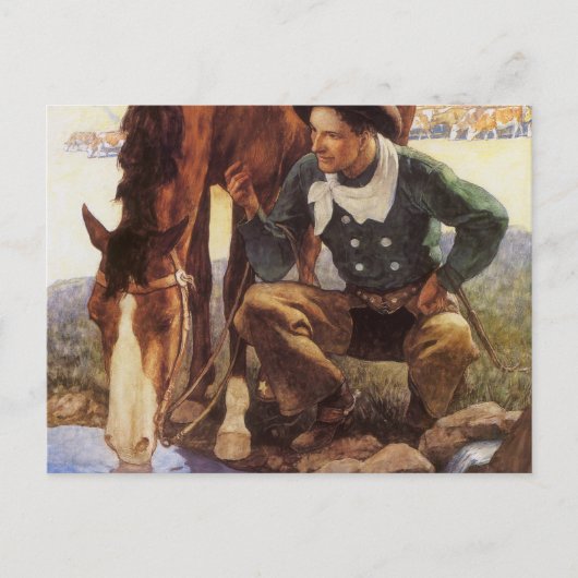 Cowboy Watering His Horse van NC Wyeth,  kunst Briefkaart (Voorkant)