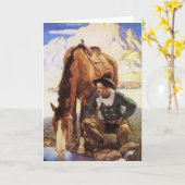 Cowboy Watering His Horse van NC Wyeth,  kunst Kaart (Gele Bloem)
