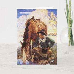 Cowboy Watering His Horse van NC Wyeth,  kunst Kaart