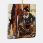 Cowboy Watering His Horse van NC Wyeth,  kunst Keramisch Ornament (Rechts)