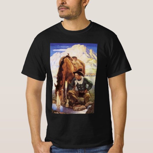 Cowboy Watering His Horse van NC Wyeth, kunst T-shirt (Voorkant)
