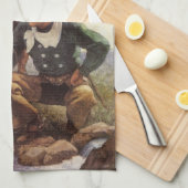 Cowboy Watering His Horse van NC Wyeth,  kunst Theedoek (Quarter Fold)