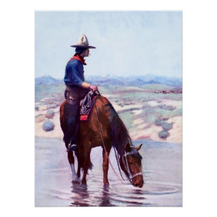Cowboy Watering Horse van W Herbert Dunton Perfect Poster
