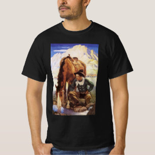 Cowboy Watering Zijn Paard door NC Wyeth, Vintage T-shirt