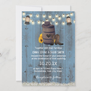 Cowboy Wedding Rustic Sunflower Lantern Dusty Blue Kaart