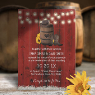 Cowboy Wedding Rustic Sunflower Red Barn Wood Kaart