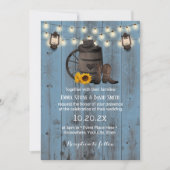 Cowboy Wedding Sunflower Lantern Dusty Blue Wood Kaart (Voorkant)