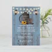 Cowboy Wedding Sunflower Lantern Dusty Blue Wood Kaart (Staand voorkant)