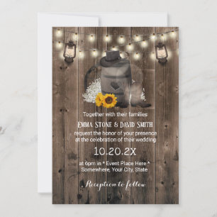 Cowboy Wedding Sunflower Lantern Rustic Barn Wood Kaart