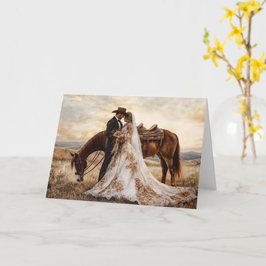 Cowboy Wedding Wens voor Sterke Bond & Liefde Kaart (Gele Bloem)