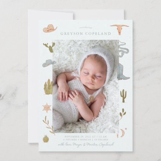 Cowboy Western Baby Foto Geboorte Aankondiging (Voorkant)