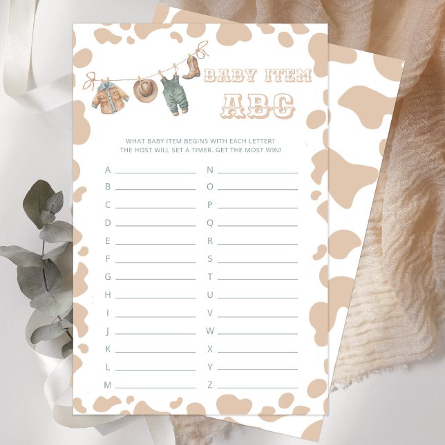 Cowboy Western Baby shower Item ABC Spel (Creator heeft geüpload)