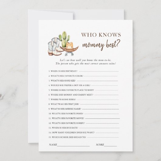 Cowboy Western Baby shower spel Kaart (Voorkant)