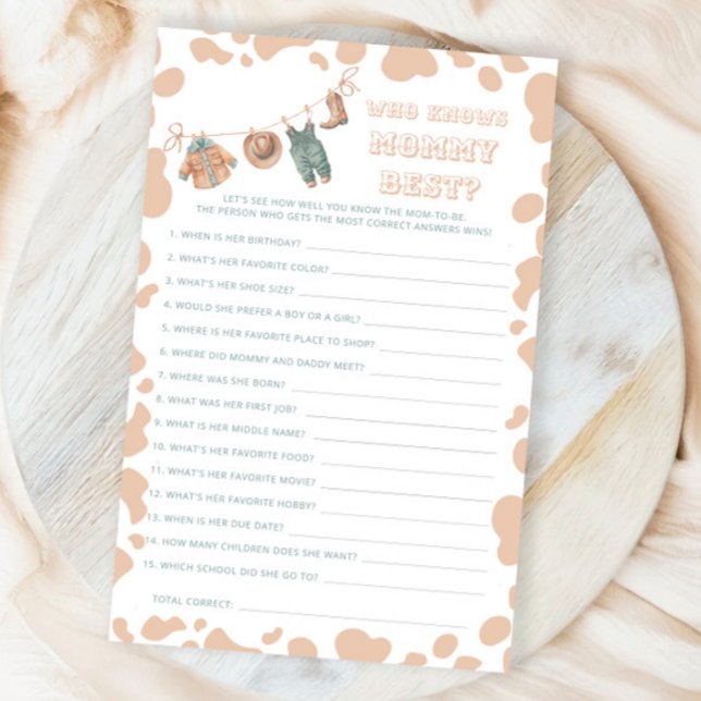 Cowboy Western Baby shower Wie kent mama het beste (Creator heeft geüpload)