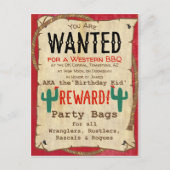 Cowboy Western BBQ Birthday Party Gezocht Poster Uitnodiging Briefkaart (Voorkant)