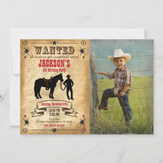 Cowboy Western Birthday Invitation / Wanted Poster Kaart