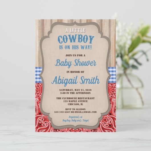 Cowboy western blauw rood bandana rustige baby sho kaart (Staand voorkant)