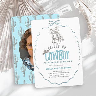 Cowboy Western Blauwe Strik Jongen Foto Verjaardag Kaart